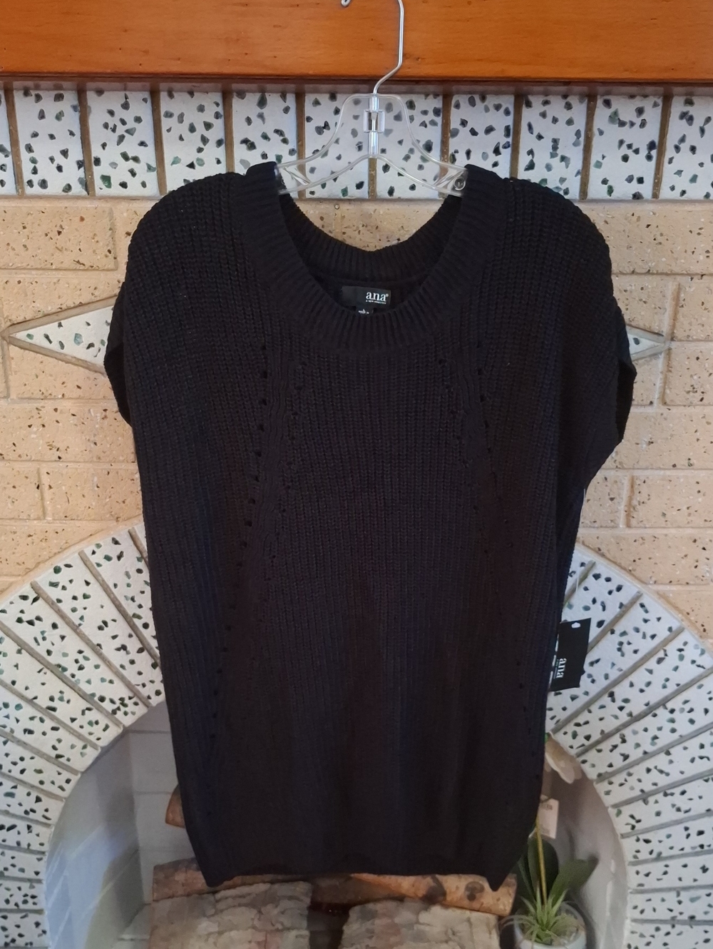 a.n.a Black Short-Sleeve Crewneck Knit Sweater